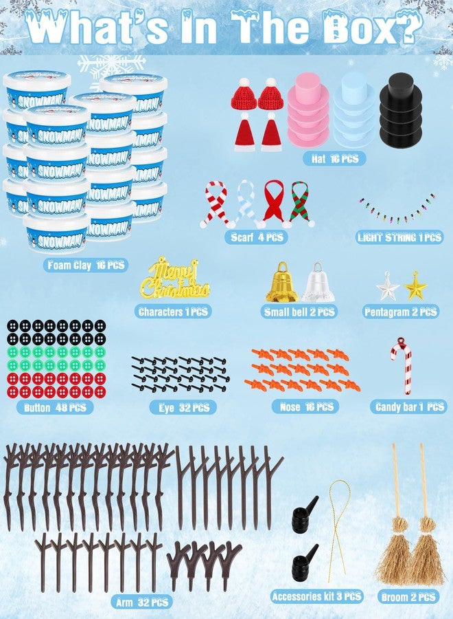 EOBOH 16 Pack Snowman Kit, Build a Snowman Craft Kit for Kids, Christmas Craft Creative Air Dry Clay Modeling Dough Crafts, Enhance Creativity Gifts Christmas Winter School Xmas Creative Supplies Decoration - Image 2